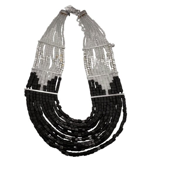 Chico's Necklace NWT Jewlery Statement 21.5" Adjustable Beaded Silver Tone Black - Picture 4 of 11